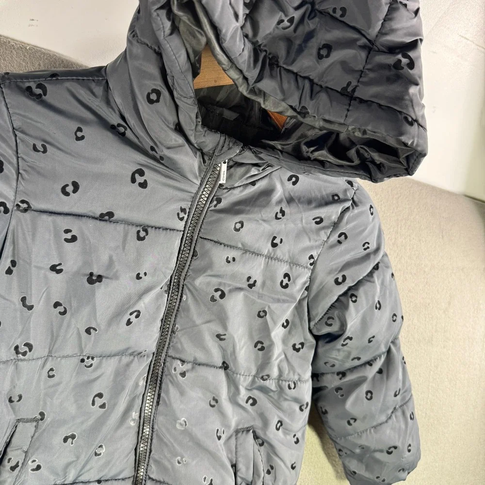 Cheeky Girls‎ Puffer Jacket Size 6 Gray Leopard Print Hooded Winter Coat
